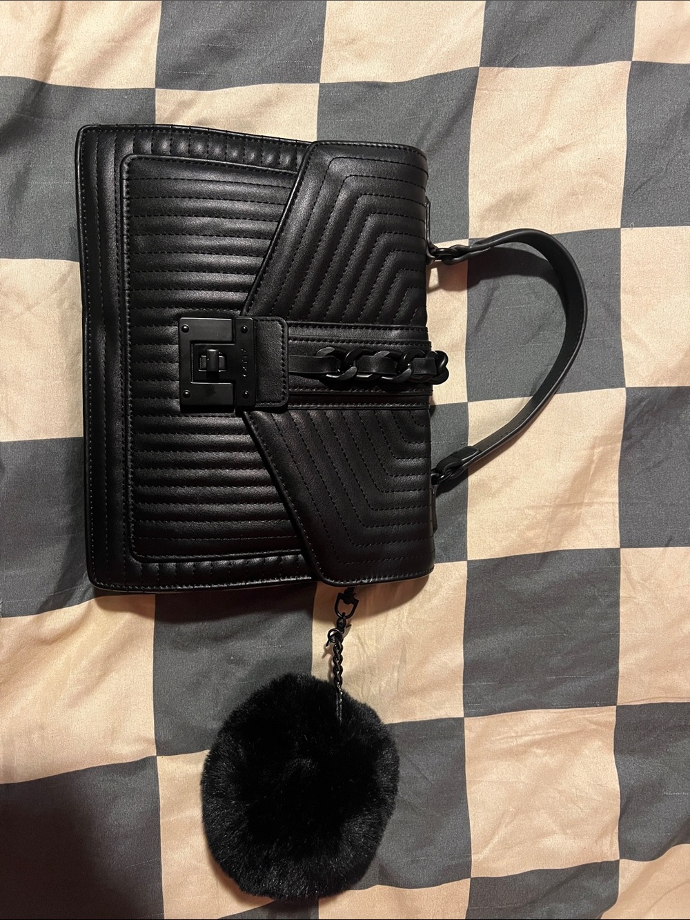 Aldo - black purse with fur ball chain and longer strap